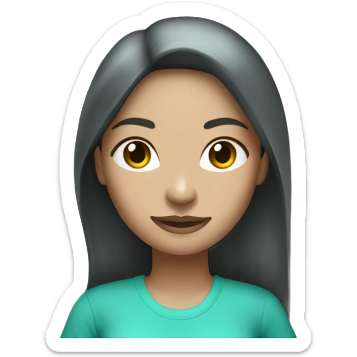 woman cleaner with light skin and long dark straight hair in turquoise color t-shirt. with vacum cleaner sticker