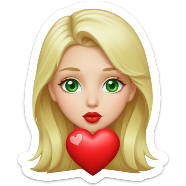 blonde girl taking kiss with the heart , And has green eyes sticker