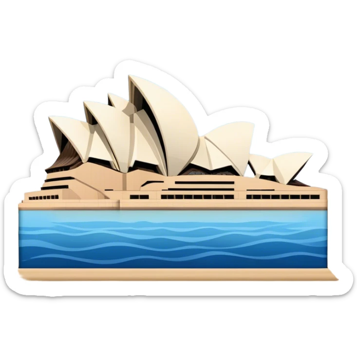 Cinematic Realistic Sydney Opera House Landmark Emoji, depicted with its iconic sail‚Äêlike design set against a clear blue sky, rendered with crisp architectural detail and dynamic lighting. sticker