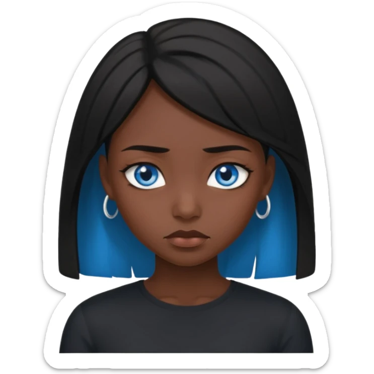 dark femine black haired girl with blue eyes and black top, very cold look sticker