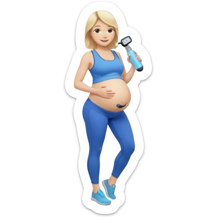 Woman blonde hair tank top blue leggings pregnant belly holding a pump bigger hips sticker