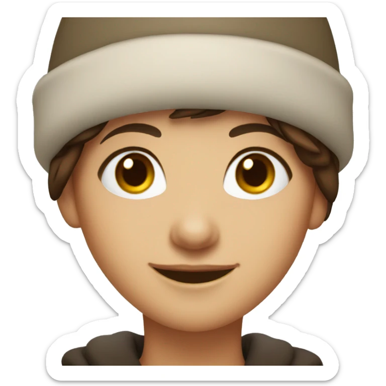smiling girl with short brown hair in a winter hat sticker
