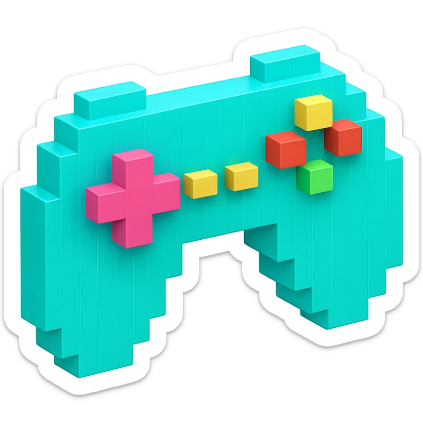 game controller, voxel style, 3D cubic form, bright colors sticker
