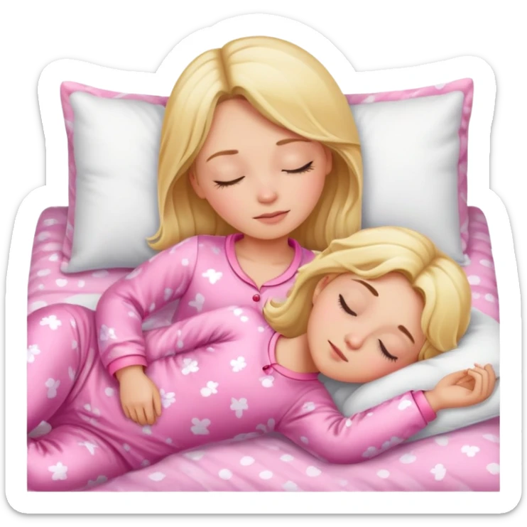 blonde girl in pink Pajamas is sleeping in the bad  sticker