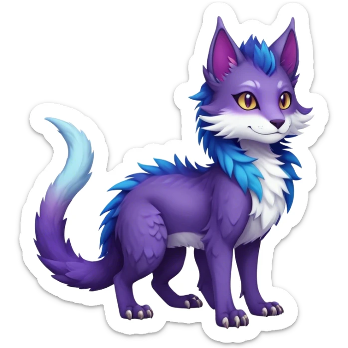 Kawaii dark colorful edgy fantasy ethereal feline-vernid-sergal-fursona animal creature with a tufted tail full body sticker