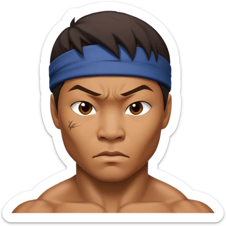 ​Cinematic Realistic Portrait of Tony Jaa, a close-up depiction capturing his intense, determined expression and finely detailed features, rendered with dramatic natural lighting that emphasizes his rugged athleticism and unmistakable martial arts presence, sticker