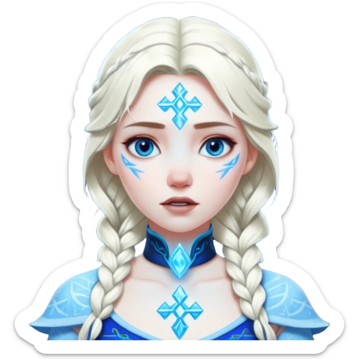 Woman frozen mid-spell, glowing runes around her body, charged silence sticker
