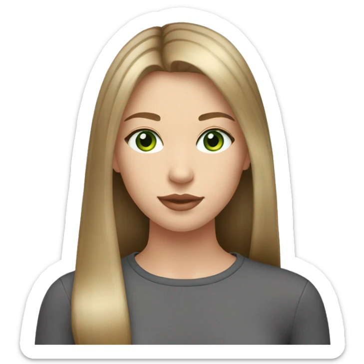 15 year old girl with brown hair and blonde highlights with straight hair pinky lips and green eyes sticker
