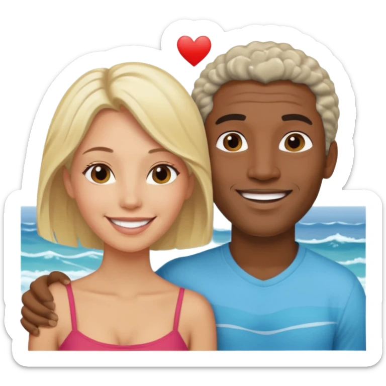 Black man salt n pepper hair smiling with blonde in love at ocean  sticker