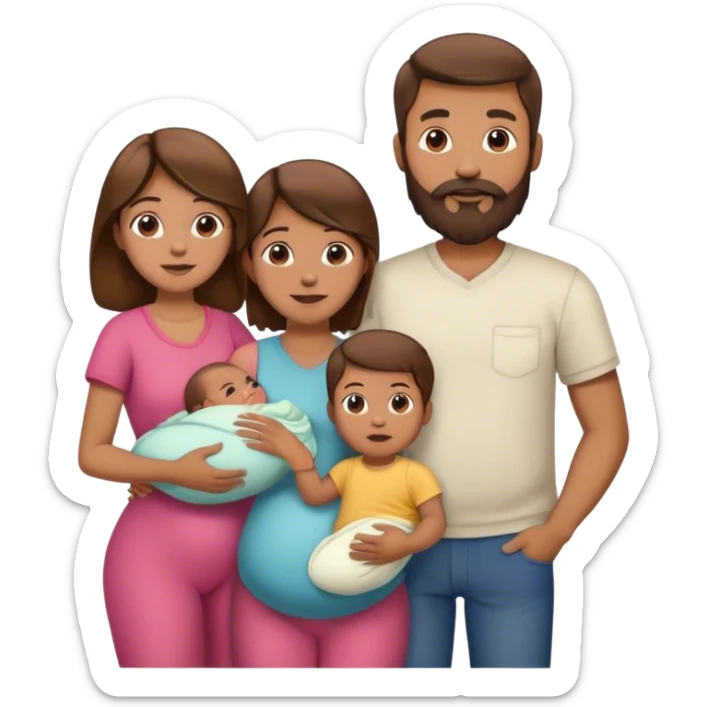 Famille 4 personne au cheveux brun 1 fils aîné 1 fille bébé  1 père avec barbe 1 mère sticker