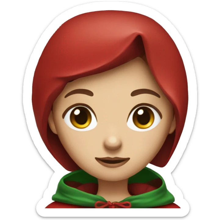 Create red Riding Hood with green eyes brown hair wearing a red hood on the head sticker