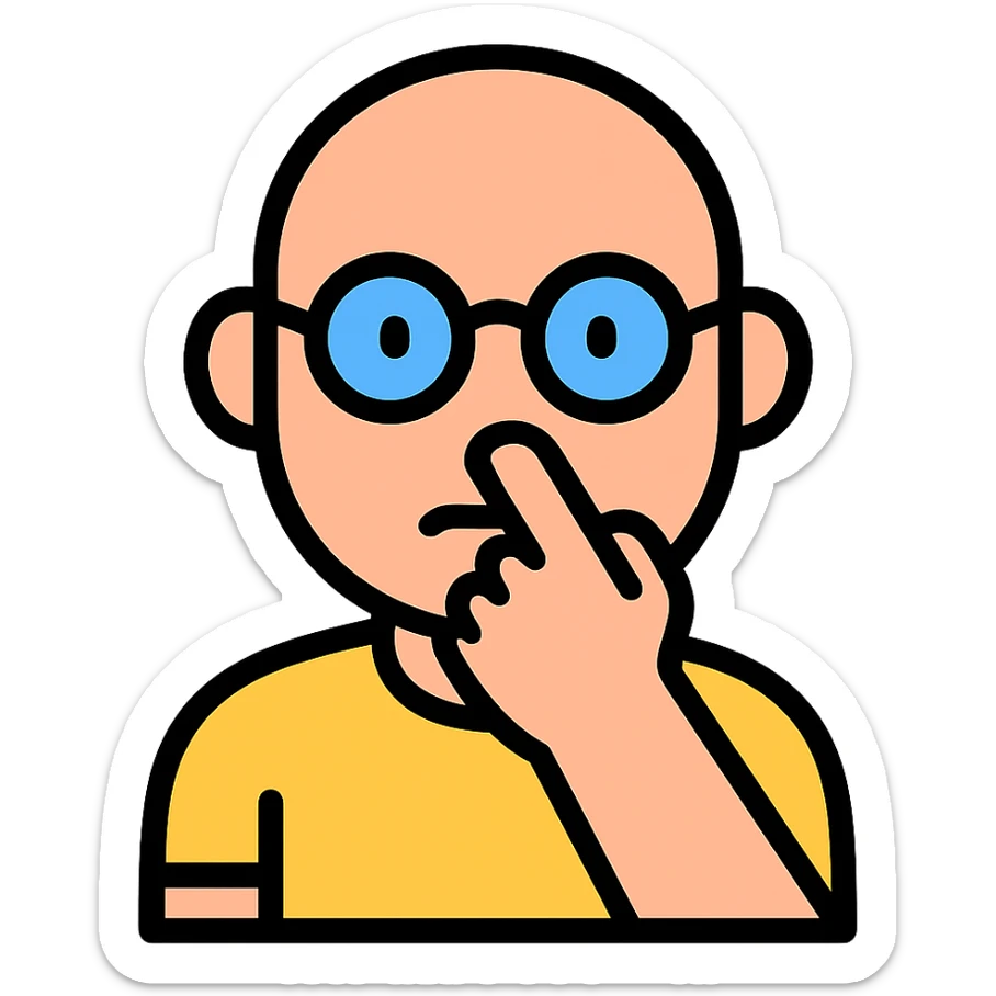 color outline icon of a bald guy with glasses picking his nose sticker