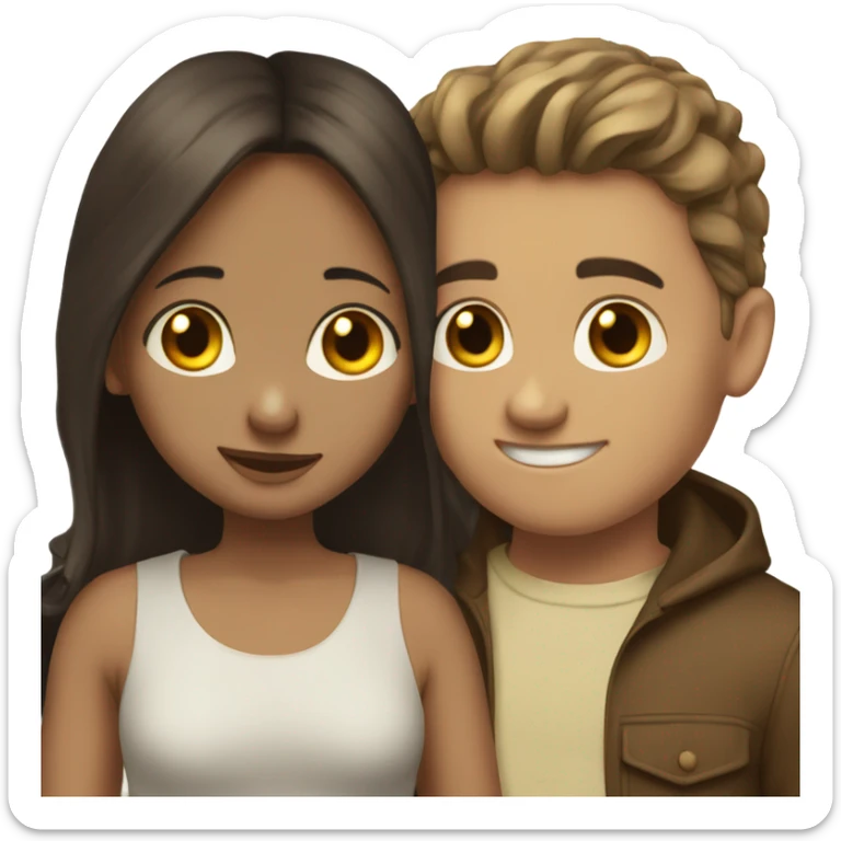 A cuple of a boy and a girl. They love each other a lot. The boy is tall and brunette anda the girl is a bit smaller and also brunette, both of them are white  sticker