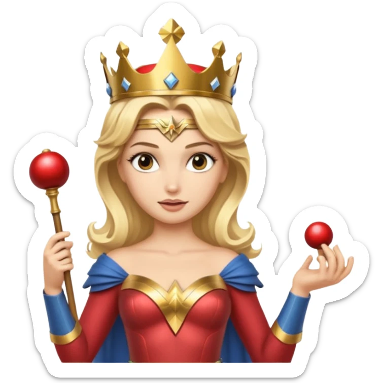 Blonde Wonder Woman holding bell and short white orchestra conductor’s baton  sticker