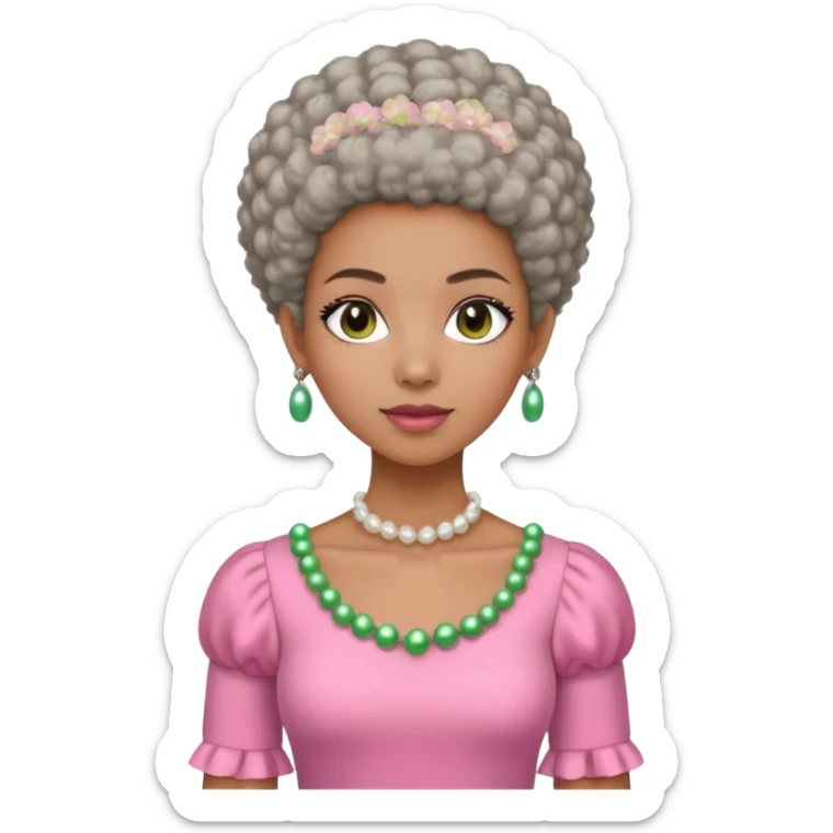 Brown woman with a super short stylish gray Afro  wearing pink and green dress  and pearl blouse with sleeves sticker