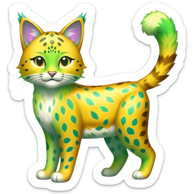 Iridescent Green and Yellow Electrike-Sprigatito-Bobcat-Amaura-Aurorus-Shiny-glorp-cat-fusion (full body) sticker