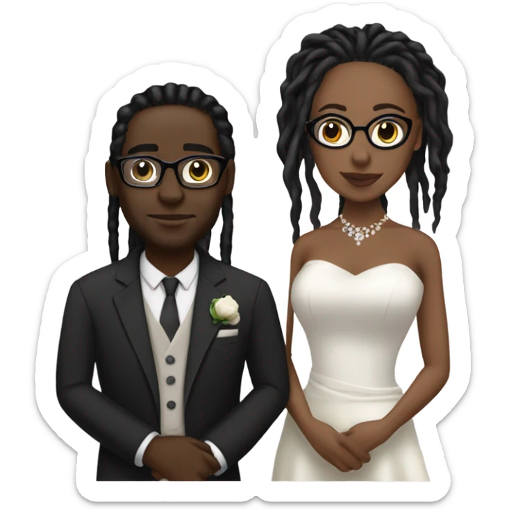 black couple with locs light skin male with long black locs dark skin female glasses wedding sticker