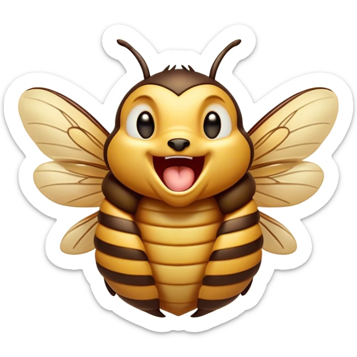 Cinematic Cute Yawning Hornet Portrait Emoji, Head tilted slightly with a dramatic, wide-open yawn, showcasing a small, striped body with softly drooping wings and sleepy, half-closed eyes, Simplified yet irresistibly adorable features, highly detailed, glowing with a soft, cozy glow, high shine, relaxed yet expressive, stylized with a dash of whimsical insect charm, soft glowing outline, capturing the essence of a drowsy yet affectionate hornet that appears ready to stretch out for a nap! sticker
