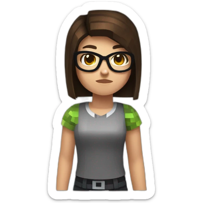 A Minecraft addicted 11 year old girl with short brown hair and glasses sticker