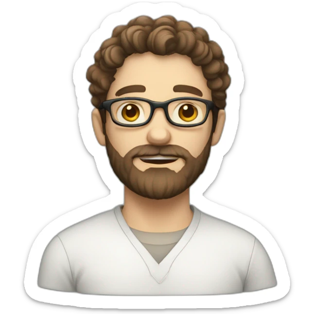 man with white skin and somewhat brown curly hair, very bearded and glasses sticker