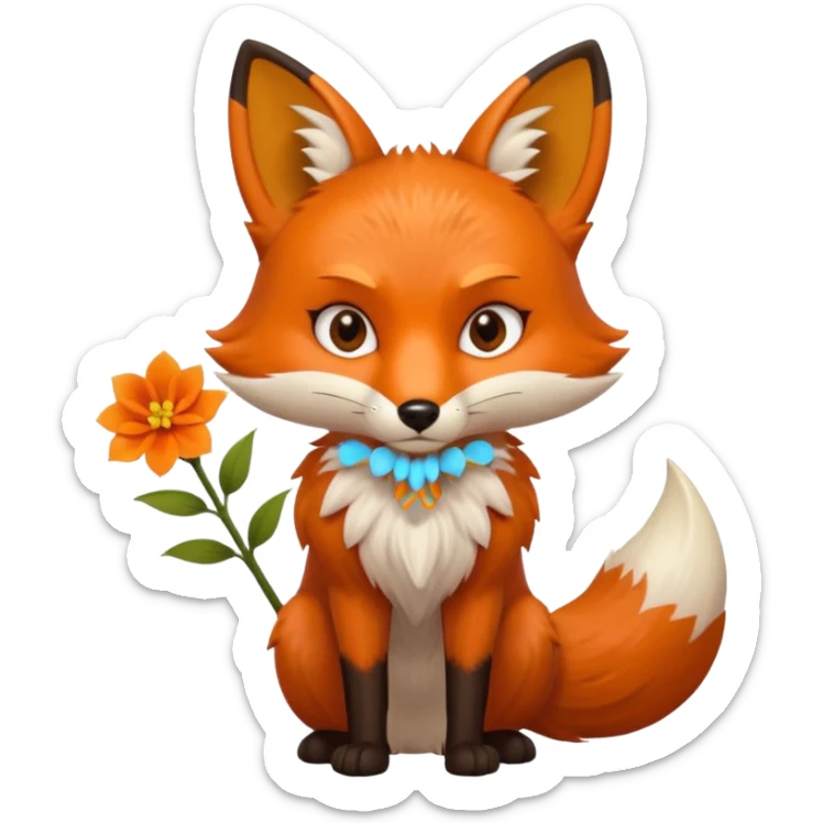 stojący z kwiatkiem lisek który jest wściekły  sticker