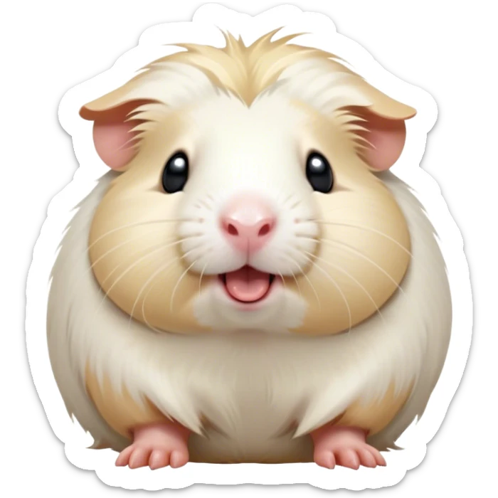Cinematic Cute Yawning White Guinea Pig Portrait Emoji, Head tilted slightly with a dramatic, wide-open yawn, revealing a soft, downy white coat with tiny drooping ears, round dark eyes barely open in drowsy contentment, Simplified yet irresistibly adorable features, highly detailed, glowing with a soft, cozy glow, high shine, relaxed yet expressive, stylized with a touch of whimsy, bright and endearing, soft glowing outline, capturing the essence of a sleepy yet affectionate guinea pig, so drowsy it feels like it could stretch right out of the screen and curl up for a nap! sticker
