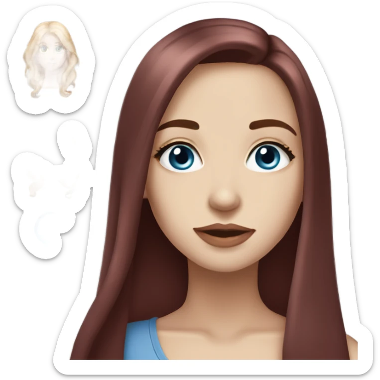 Beautiful girl, dark red hair, straight hair，long hair, blue eyes sticker