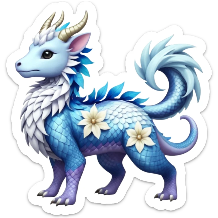 Shiny Glossy Pastel Light Divine Reptilian Draconian Furry Scaly Hairy Feathery Bovine Goated Feline Beautiful Floral Snowy Pretty Absol-Amaura-Suicune-Cobalion-fusion, full body sticker