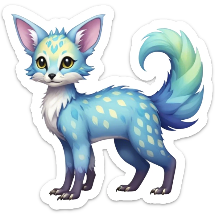 Epic Feral Rare Fantasy shiny colorful pastel Vernid-Trico-species by LiLaiRa, random markings, tufted tail, tufted ears, full body sticker