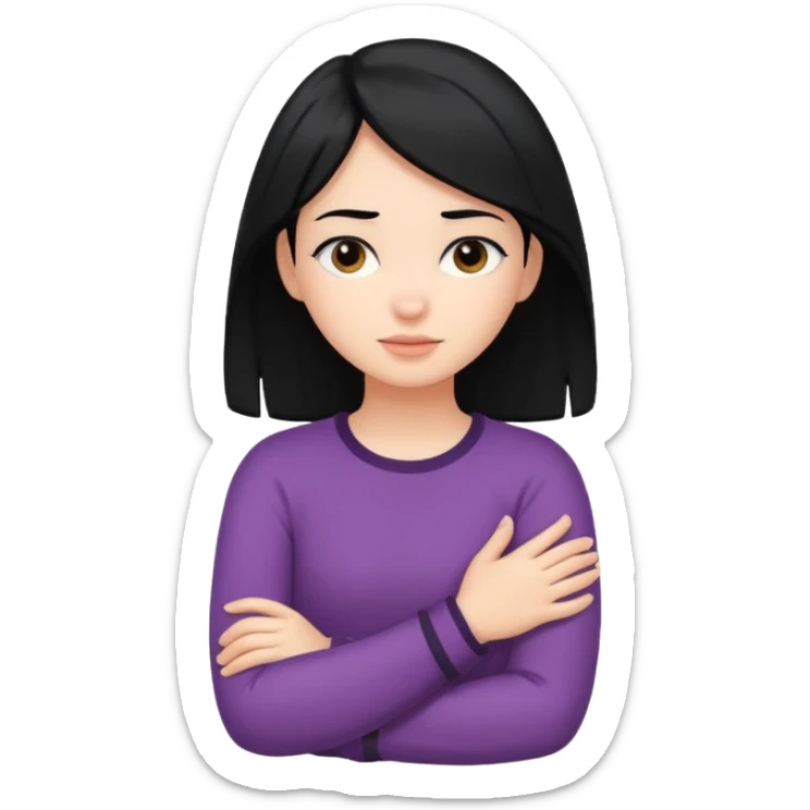 Girl with black hair crossing her arms around her neck sticker