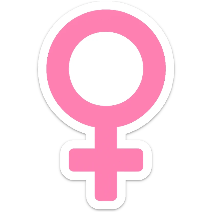 female gender symbol, flat pink, minimal emoji style, simple and bold, color icon style sticker