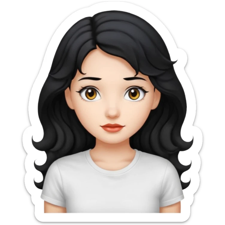 Beautiful girl,Black hair,wavy hair long hair,Black eyes, white T-shirt sticker