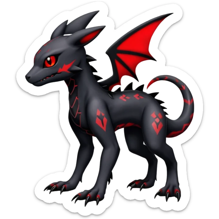 Gothic Edgy Badass Gloomy Cute Dark Guilmon-Salandit-Umbreon-Fakémon-hybrid-creature (full body)  sticker