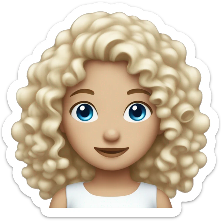 curly hair girl with blue eyes and white dress sticker