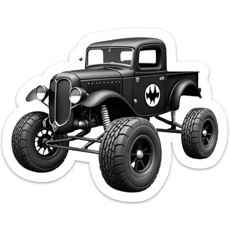 1:10 off-road lcg short wheelbase jumping Basher CatWoman’s 1934 blackened tarnished Darth Vader hotrod ford jaguar rc pickup (extra wide low-profile rock climbing tires without fenders) sticker