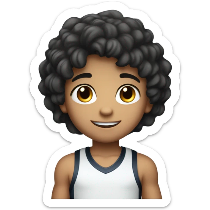 a beautiful pretty young 5 year old boy that looks super cute with dark eyes and dark hair and is wearing a sporty but simple outfit since he loves sports sticker