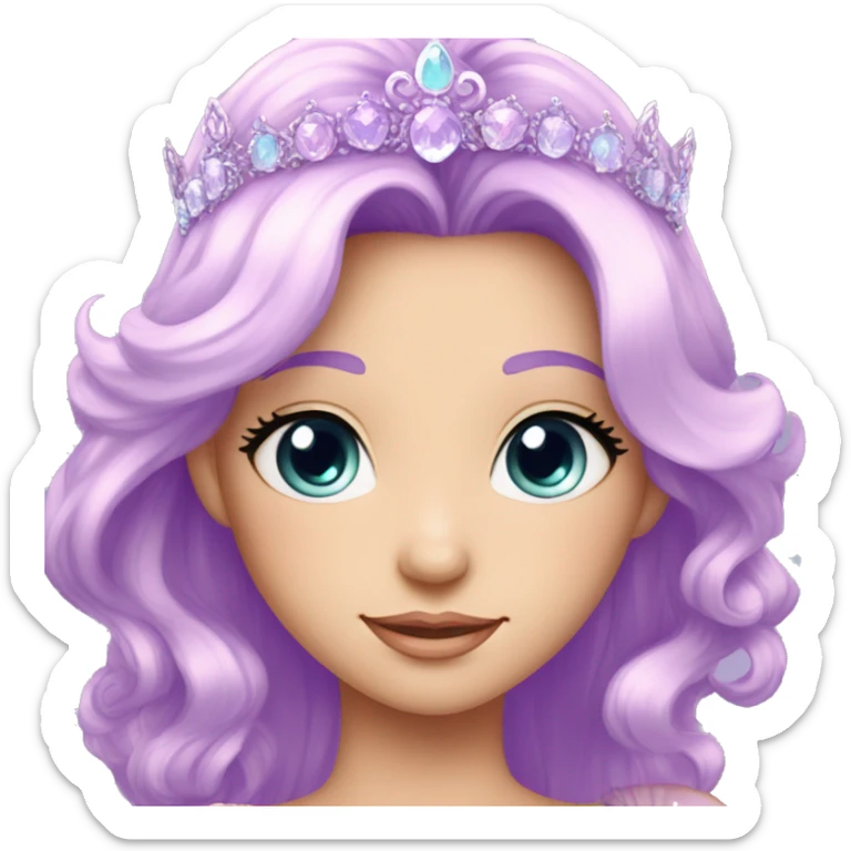 Gorgeous pastel Lady with magical purple-shiny-crystal-hair and tiara and necklace aesthetic sticker