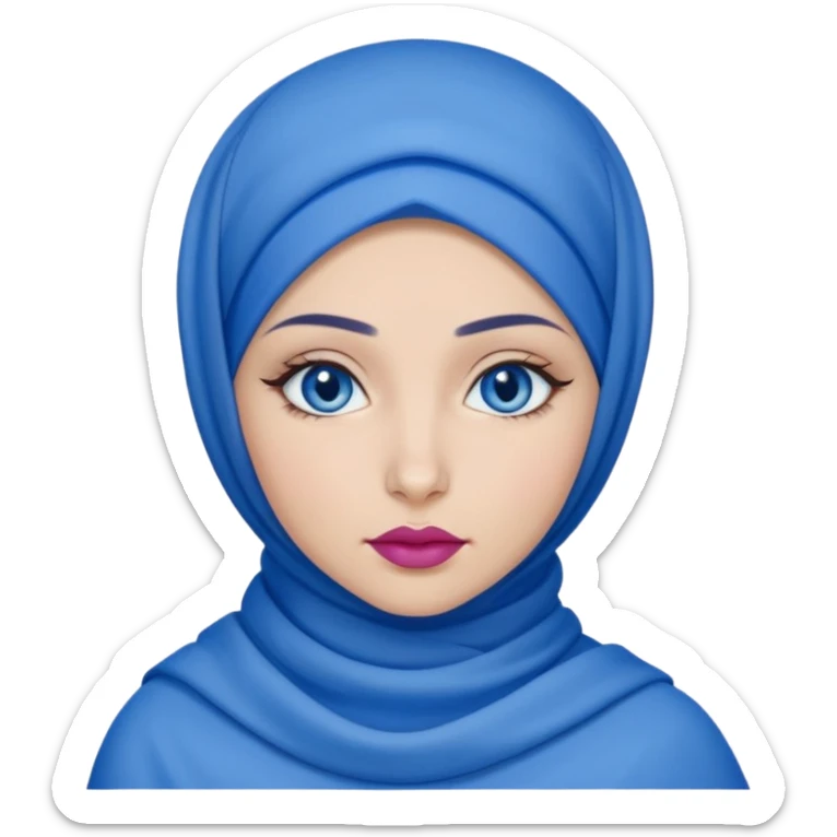 Turkish beautiful finish Konya girl blue eyes with blue hijab islamic dress and had on her hand blue rose lipstick sticker