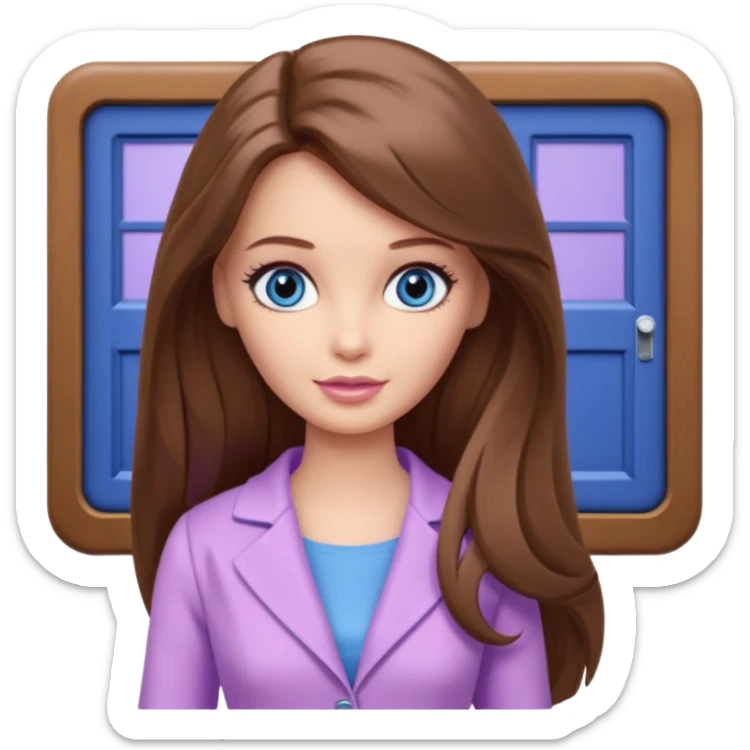 beautiful barbie girl with long brown hair, blue eyes and wearing light purple clothes watching dr who on tv sticker