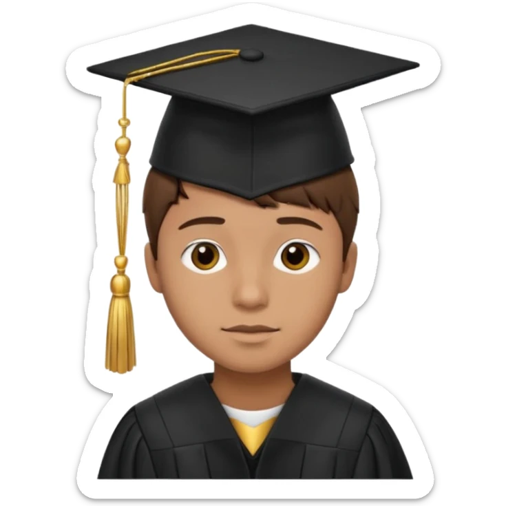 A young man with short brown hair, light brown skin, wearing a black graduation cap with a gold tassel. sticker