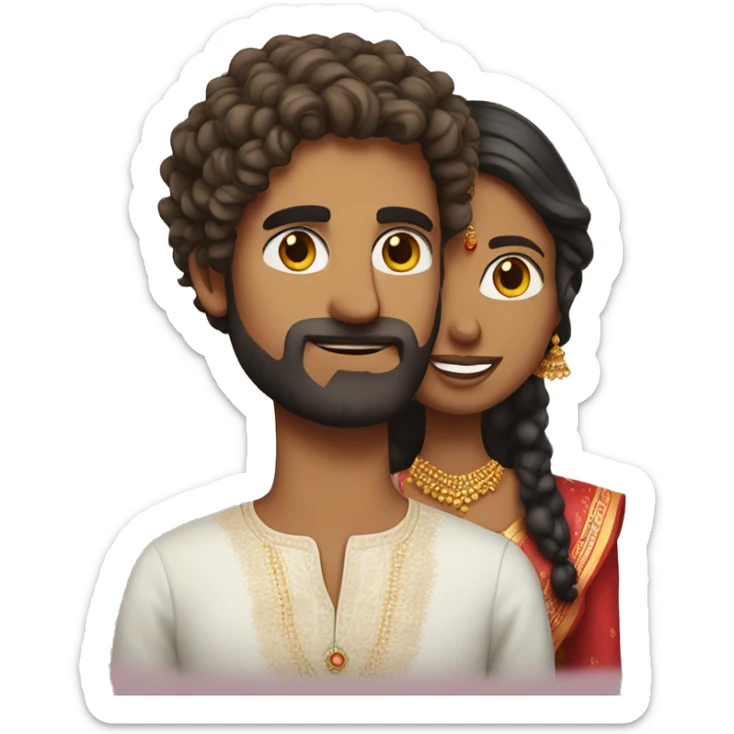 indian girl with curly hair marrying indian guy with straight hair and beard sticker