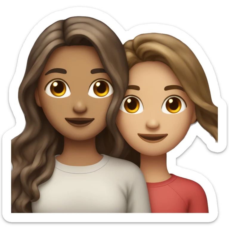 Straight Hair brunette and wavy hair light brunette with higlights hugging each other sticker