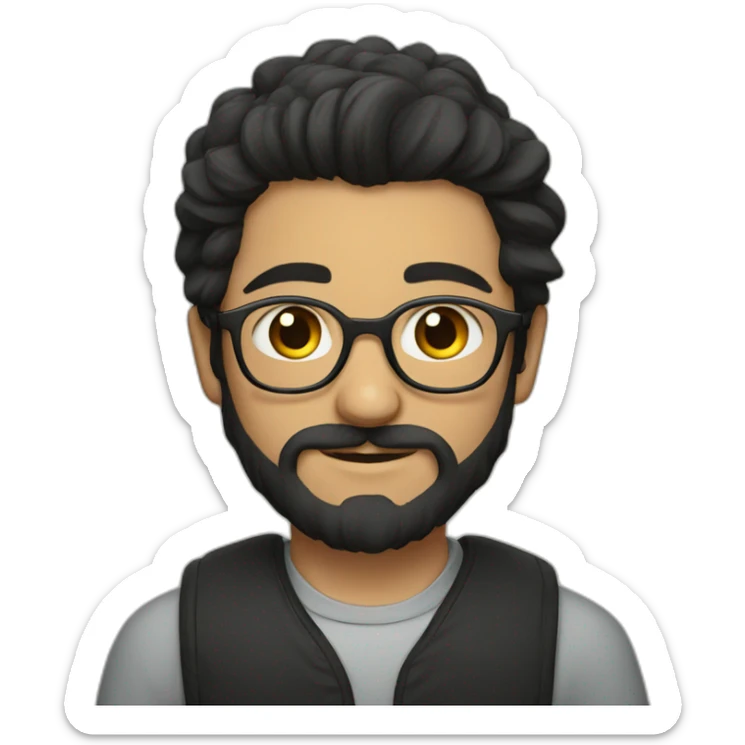 a portrait of a turkish boy with glasses and beard with long hair sticker