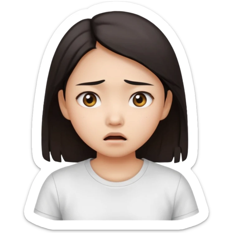 dark circles eyes frightened asian girl with white t-shirt sticker