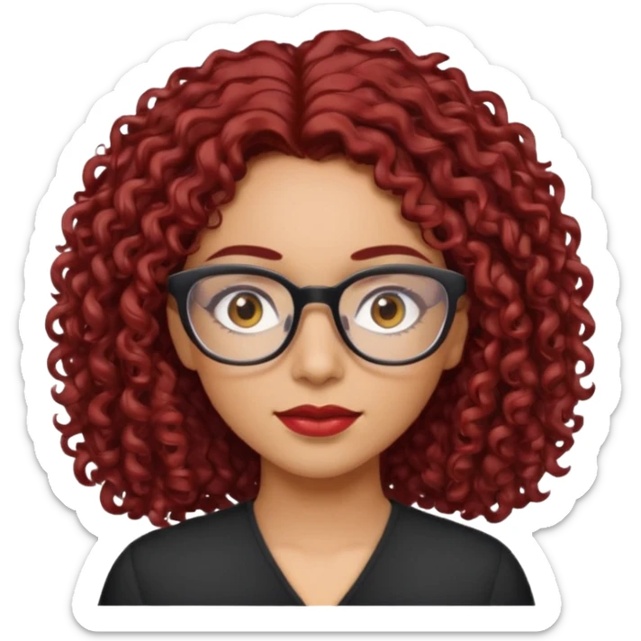 hispanic women with brown eyes and clear glasses and dark red  curly hair sticker