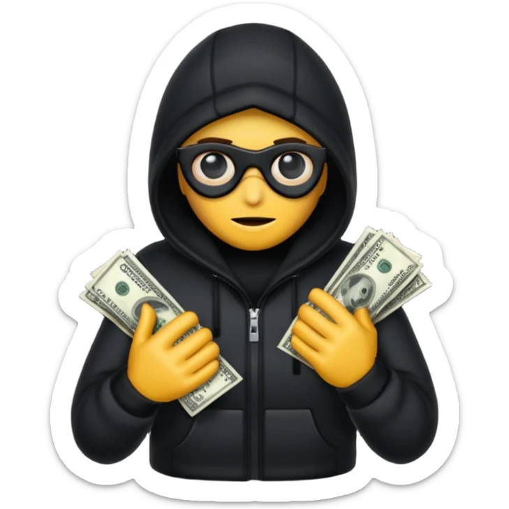 Robber with money na mão direita com uma blusa de frio preta  sticker