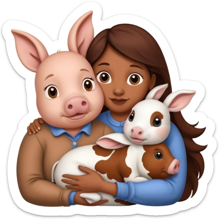 Home of rat, pig as parent hugging  cow, rabbit baby sticker