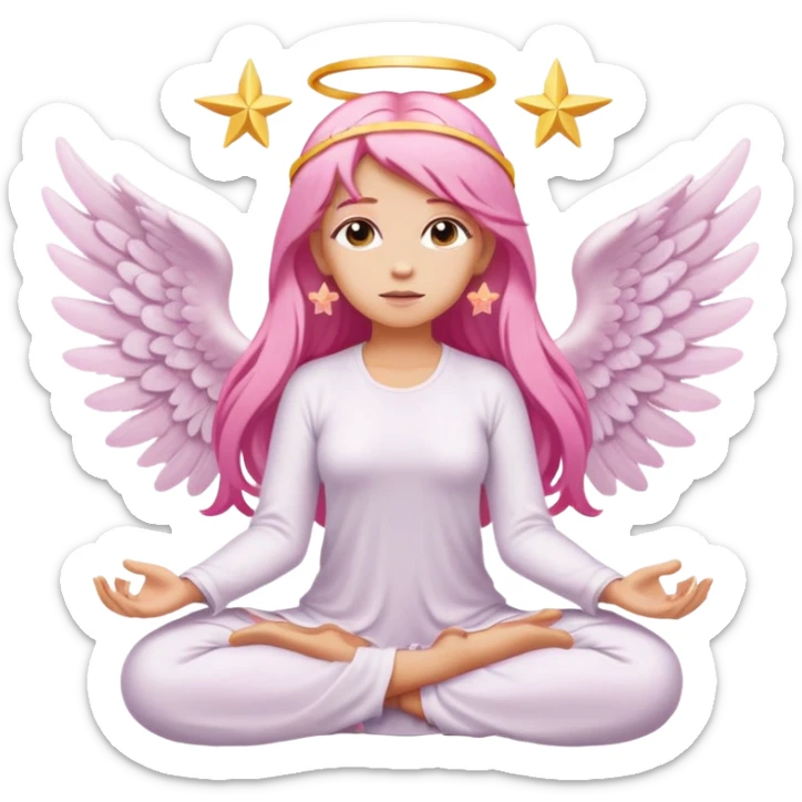 woman with long blonde hair as an angel meditating with pink hair accessories sticker