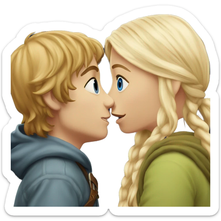 Pippin- hobbit with blue eyes wearing normal hoodie kissing pretty blonde girl  sticker