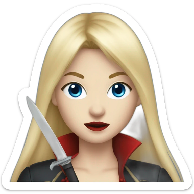 beautiful vampire woman with long blonde hair and blonde straight bangs and blue eyes wielding knives sticker